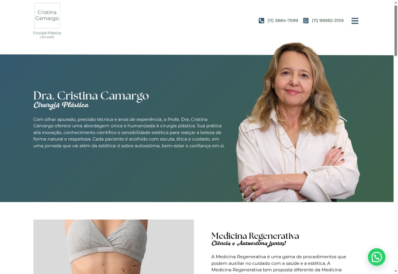 Página inicial do site da Dra. Cristina Camargo